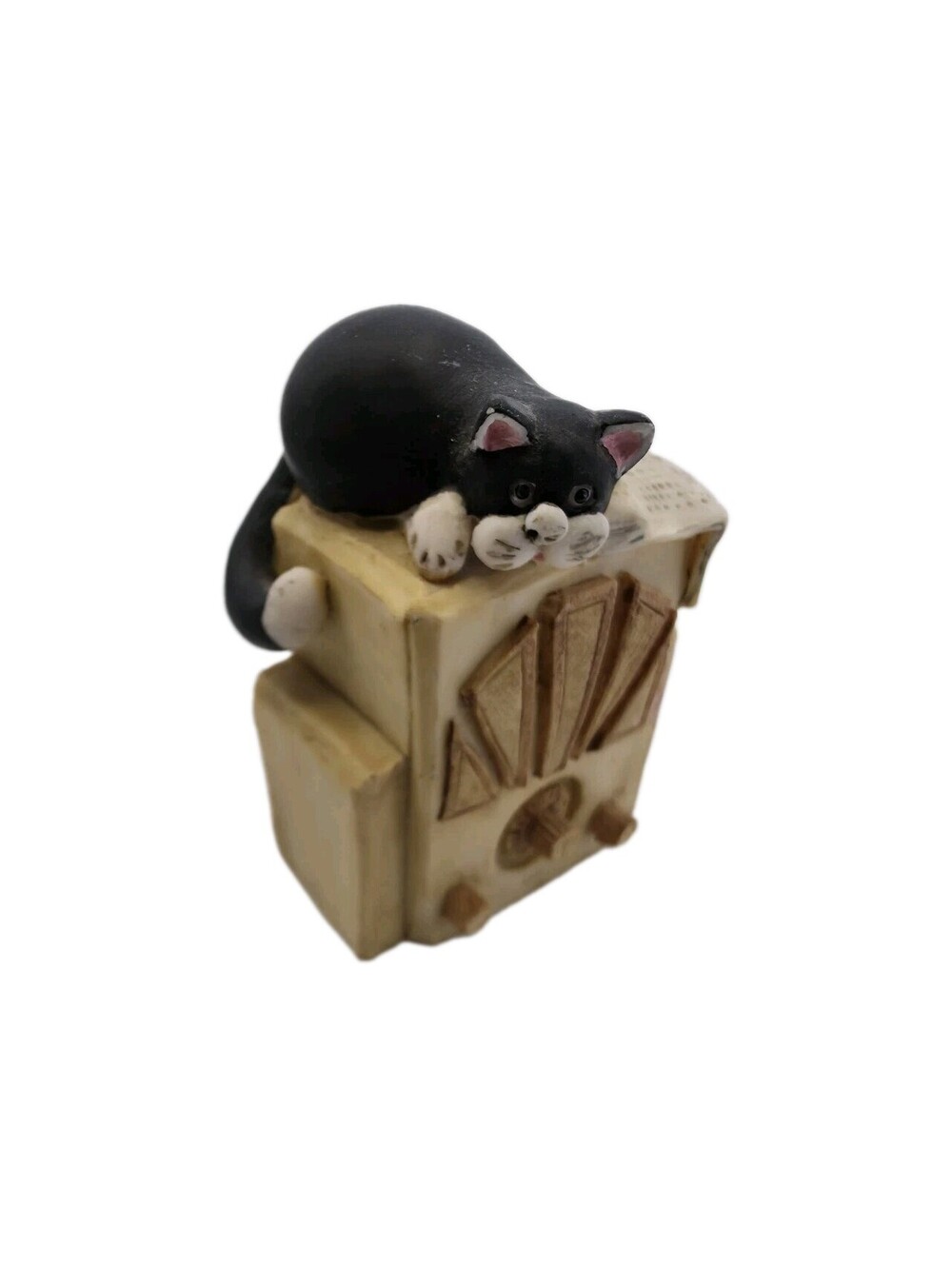 Vintage Peter Fagan Tuxedo Cat On A Radio 2.25"×1.5" Miniature Kitten Scotland